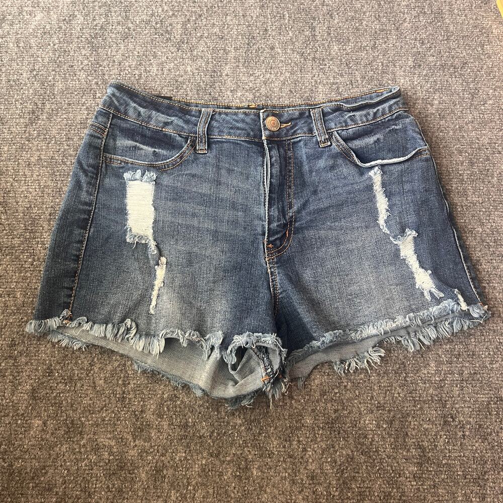 Almost Famous Denim Shorts Juniors Size 9 Distressed Frayed Cutoff Blue Jean